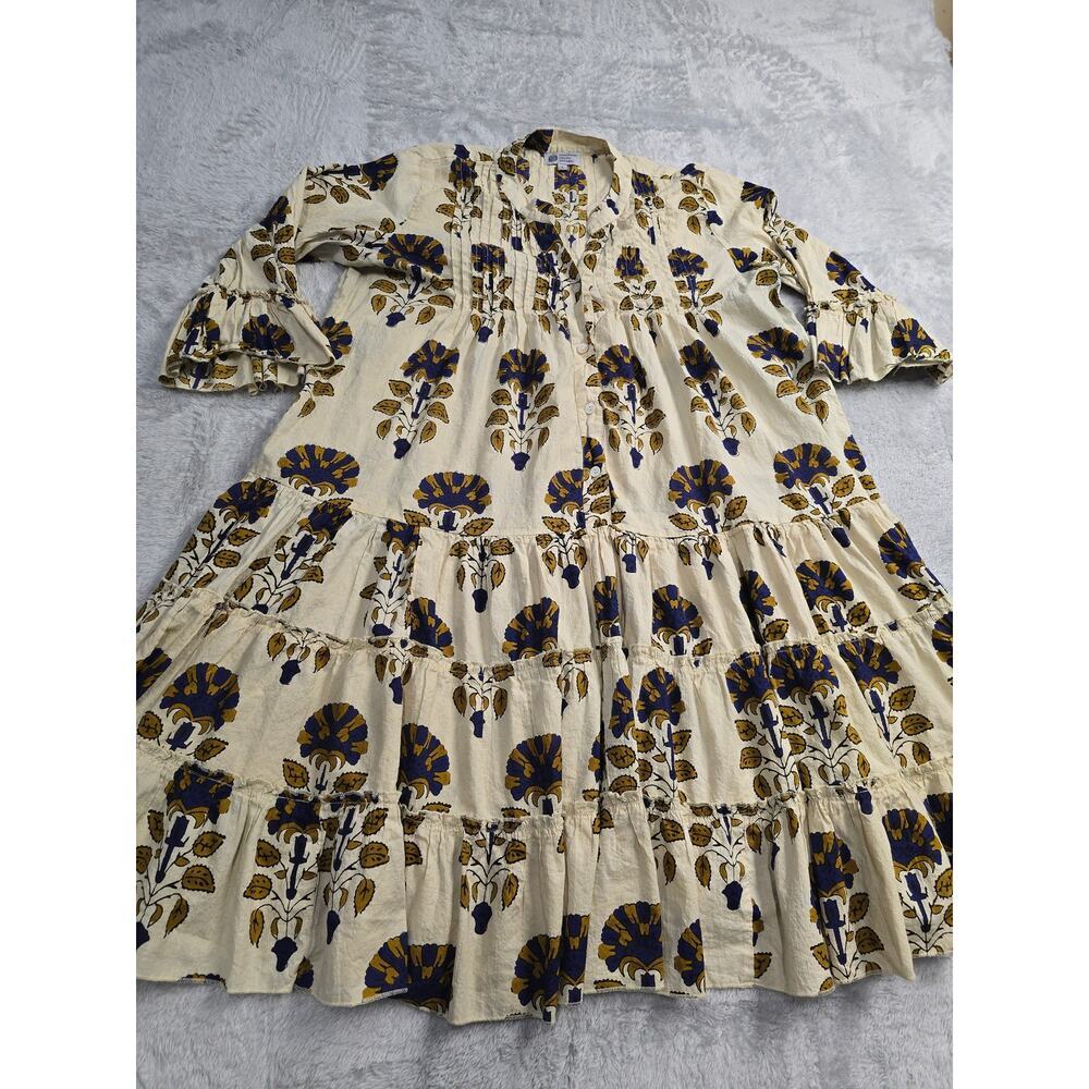 Handprint Dream Apparel Boho Tiered Mini Dress Sz L Flora Peasant Cottagecore - Picture 4 of 7